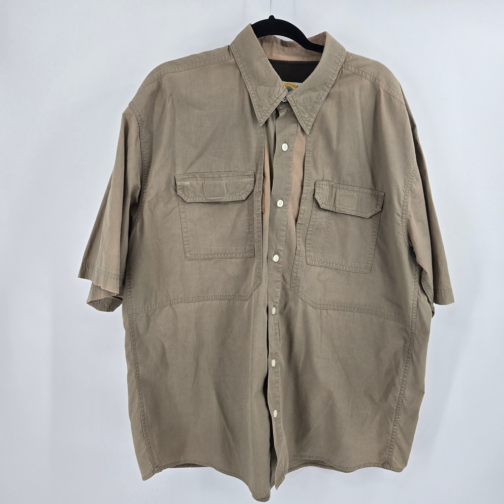Merrell & Forbes Great Outdoors Shirt 2XL Khaki Short Sleeve Vented Ripstop GUC